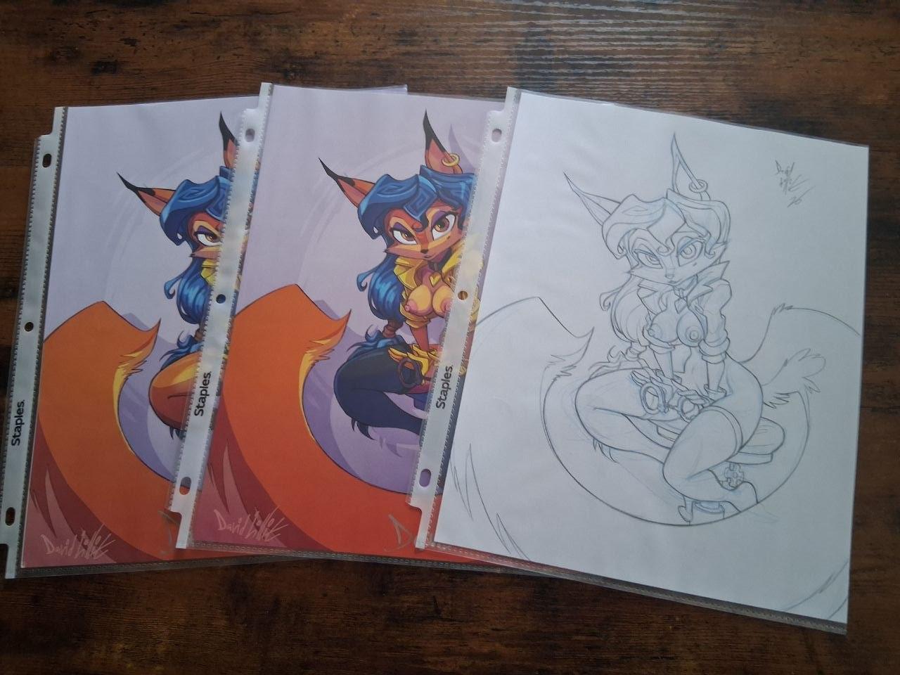 ORIGINAL PENCILS Police Gal Fox with Print NSFW