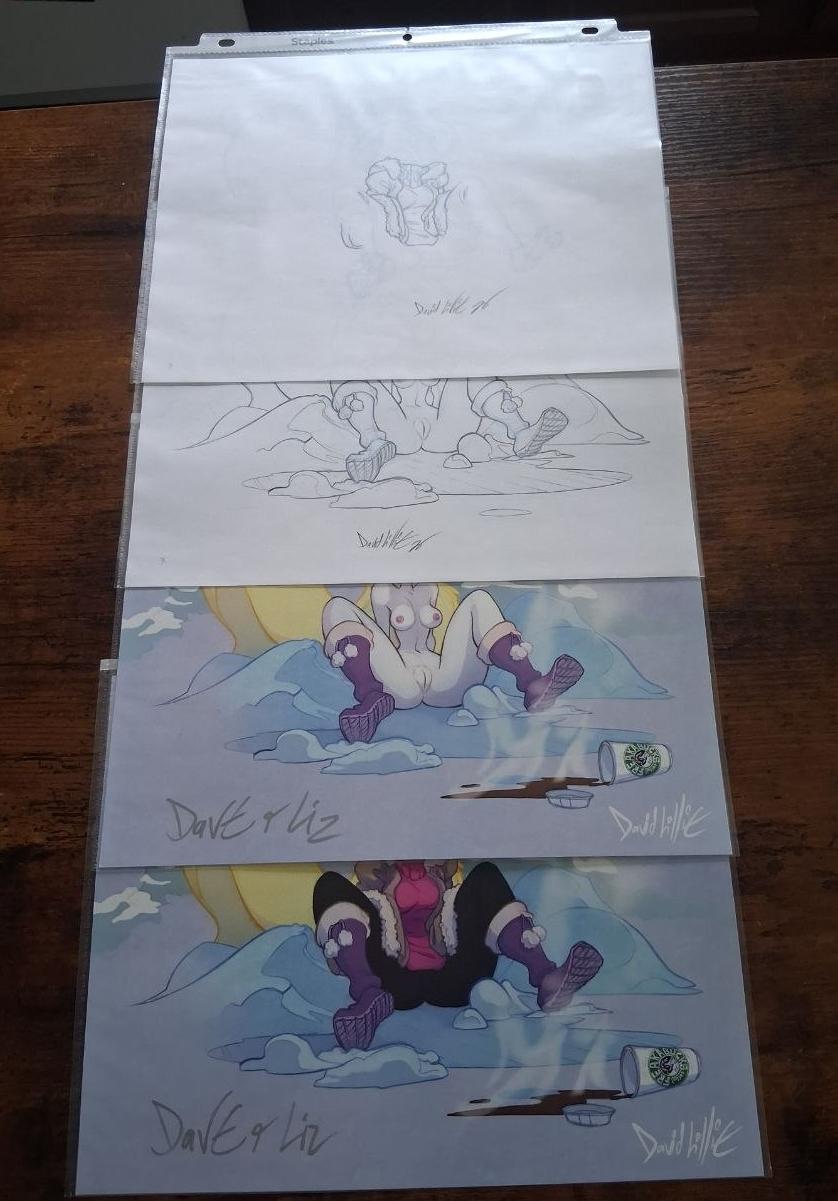 ORIGINAL PENCILS Falling Mink with Print NSFW