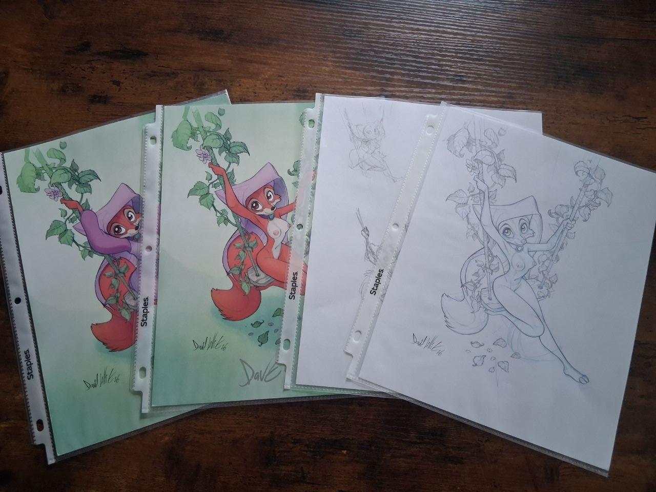 ORIGINAL PENCILS Medieval Swinging Fox with Print NSFW